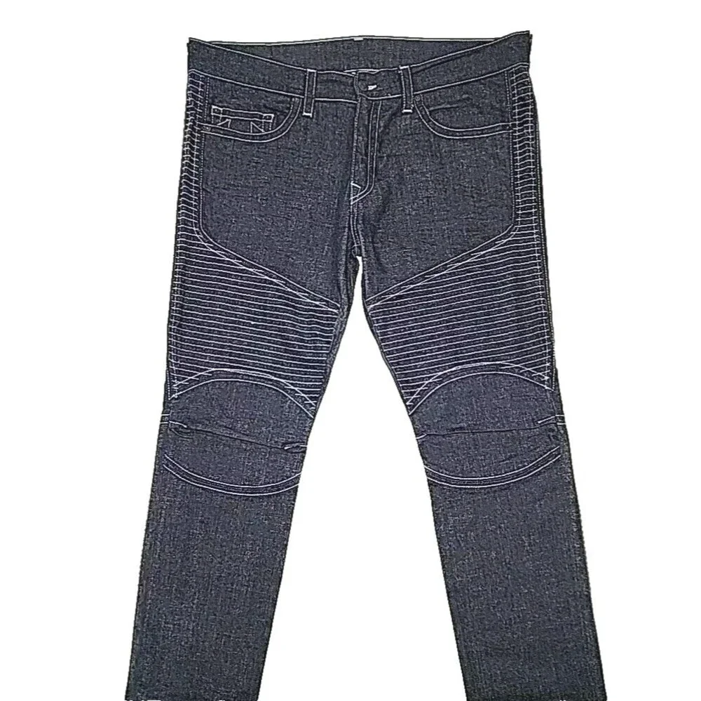 True Religion Jeans Moto Slim Men Sz 42 x 34 Dark Wash Contrast Stitch Textured